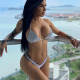 Glamorous Diamond-Embellished Solid Color Bikini